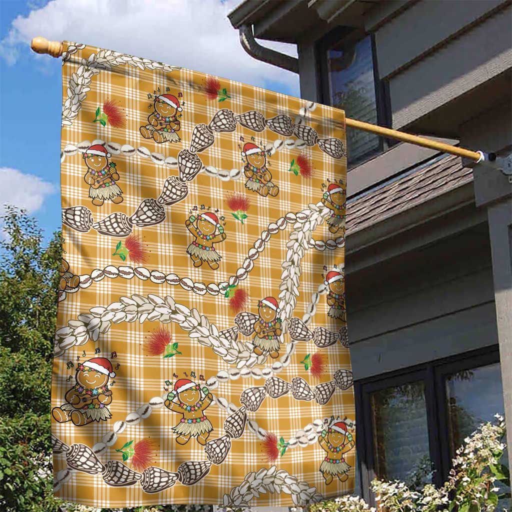 Gold Palaka Hawaii Mele Kalikimaka Garden Flag Ohia Lehua Shell Leis Funny Gingerbread Santa LT14 - Polynesian Pride