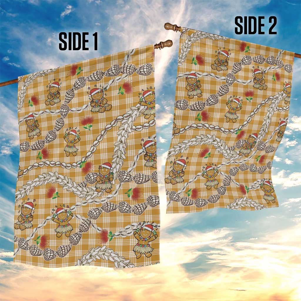 Gold Palaka Hawaii Mele Kalikimaka Garden Flag Ohia Lehua Shell Leis Funny Gingerbread Santa LT14 - Polynesian Pride