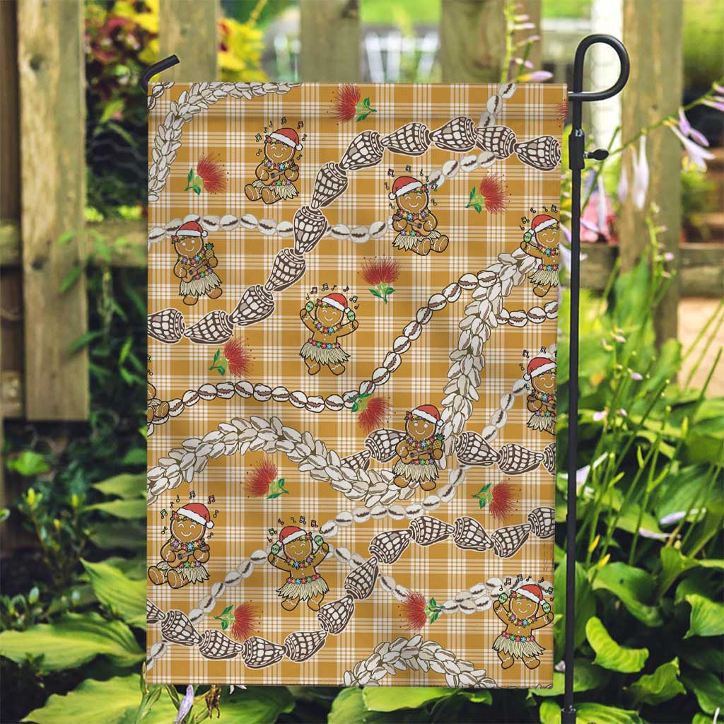 Gold Palaka Hawaii Mele Kalikimaka Garden Flag Ohia Lehua Shell Leis Funny Gingerbread Santa LT14 Garden Flag Gold - Polynesian Pride