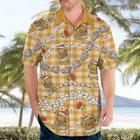 Gold Palaka Hawaii Mele Kalikimaka Hawaiian Shirt Ohia Lehua Shell Leis Funny Gingerbread Santa LT14 - Polynesian Pride