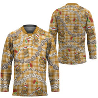 Gold Palaka Hawaii Mele Kalikimaka Hockey Jersey Ohia Lehua Shell Leis Funny Gingerbread Santa LT14 - Polynesian Pride