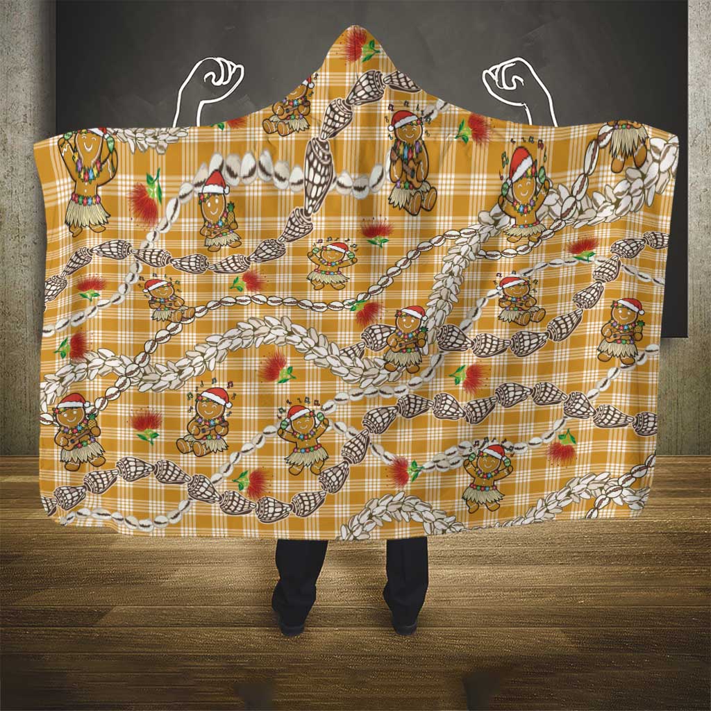 Gold Palaka Hawaii Mele Kalikimaka Hooded Blanket Ohia Lehua Shell Leis Funny Gingerbread Santa LT14 - Polynesian Pride