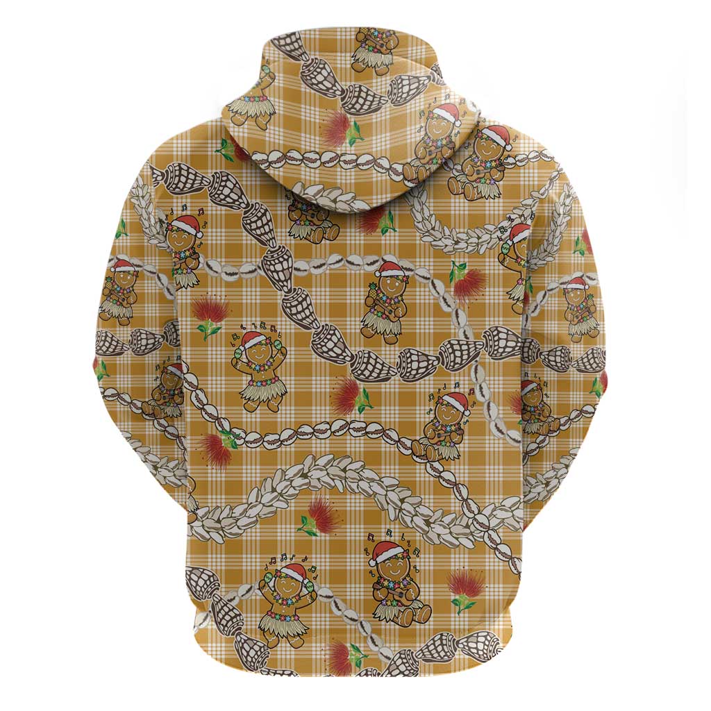 Gold Palaka Hawaii Mele Kalikimaka Hoodie Ohia Lehua Shell Leis Funny Gingerbread Santa LT14 - Polynesian Pride