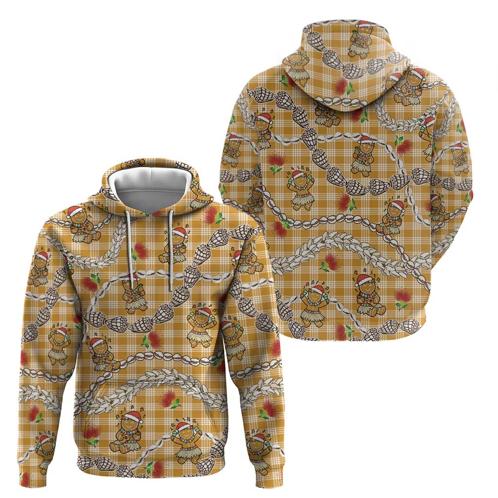 Gold Palaka Hawaii Mele Kalikimaka Hoodie Ohia Lehua Shell Leis Funny Gingerbread Santa LT14 - Polynesian Pride