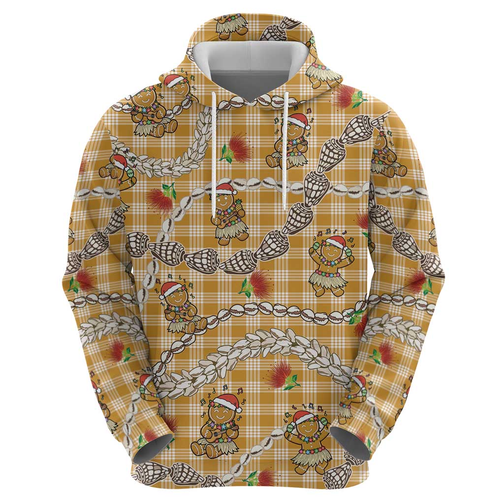 Gold Palaka Hawaii Mele Kalikimaka Hoodie Ohia Lehua Shell Leis Funny Gingerbread Santa LT14 - Polynesian Pride