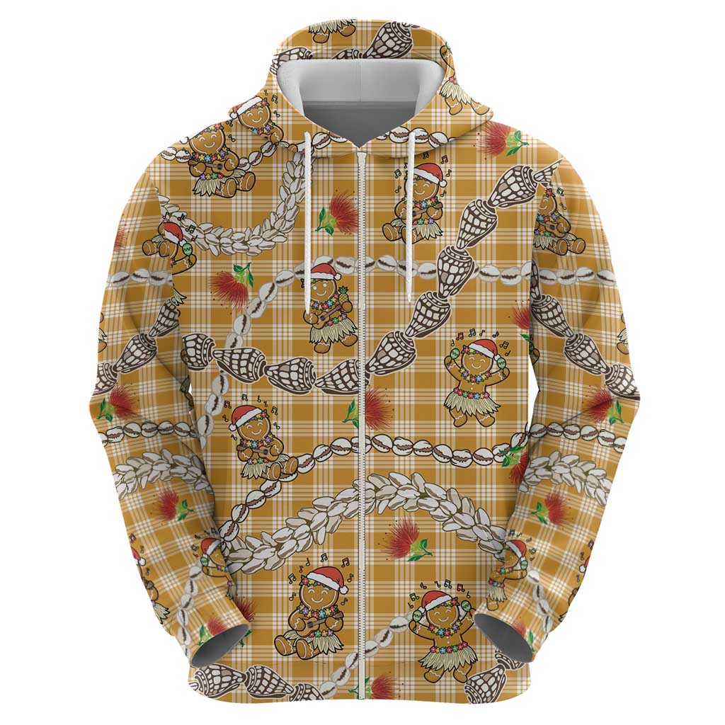 Gold Palaka Hawaii Mele Kalikimaka Hoodie Ohia Lehua Shell Leis Funny Gingerbread Santa LT14 - Polynesian Pride