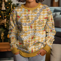 Gold Palaka Hawaii Mele Kalikimaka Kid Ugly Christmas Sweater Ohia Lehua Shell Leis Funny Gingerbread Santa LT14 - Polynesian Pride