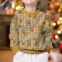 Gold Palaka Hawaii Mele Kalikimaka Kid Ugly Christmas Sweater Ohia Lehua Shell Leis Funny Gingerbread Santa LT14 - Polynesian Pride