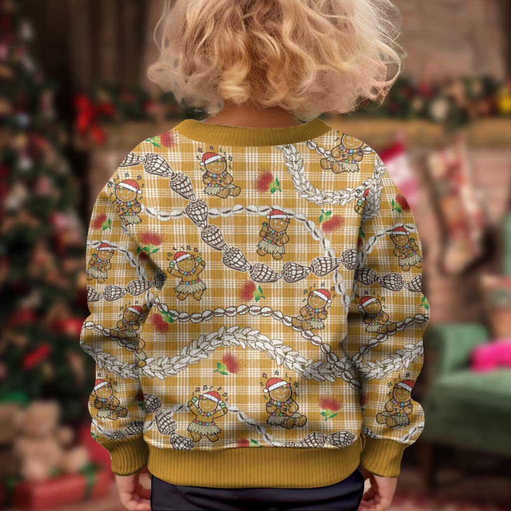 Gold Palaka Hawaii Mele Kalikimaka Kid Ugly Christmas Sweater Ohia Lehua Shell Leis Funny Gingerbread Santa LT14 - Polynesian Pride