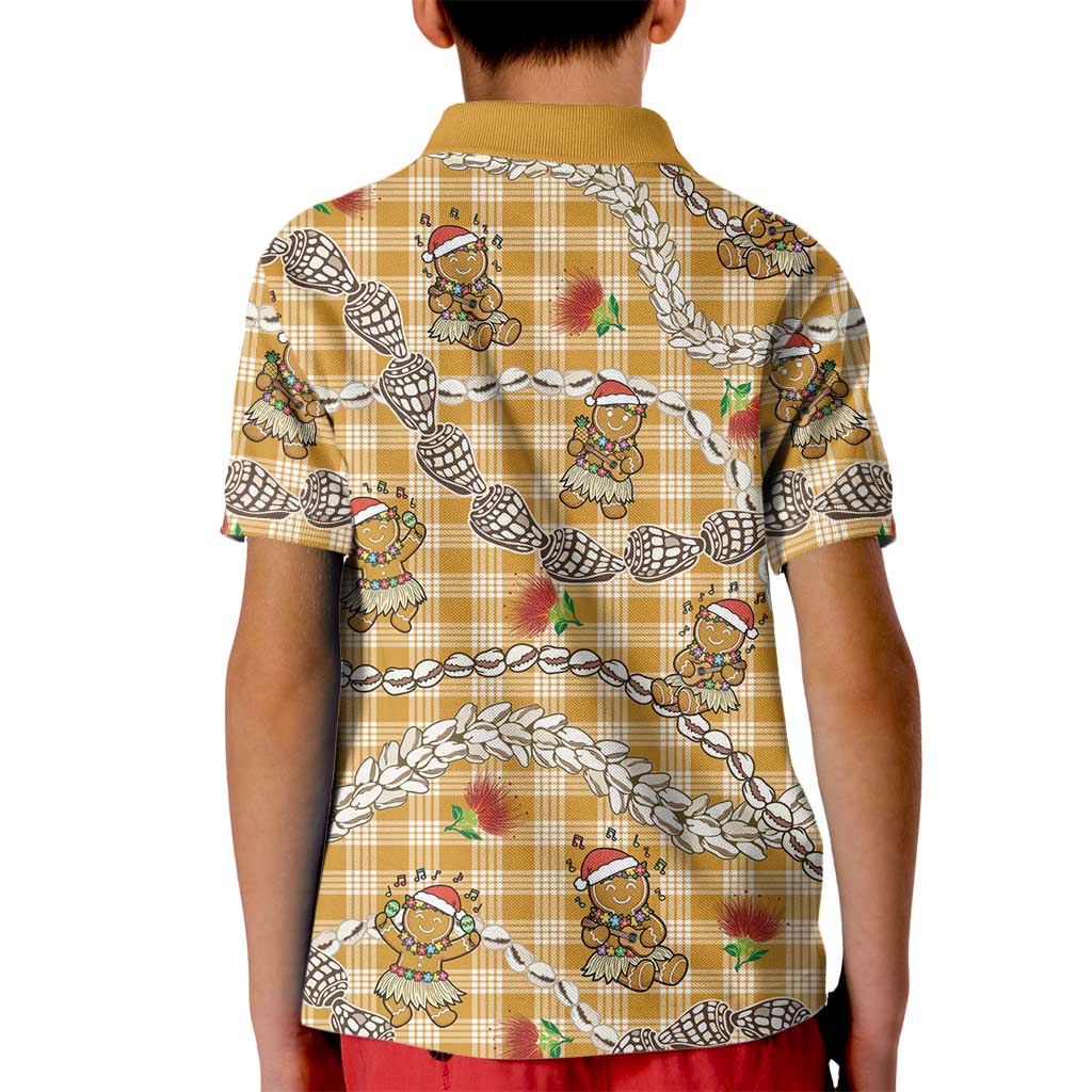Gold Palaka Hawaii Mele Kalikimaka Kid Polo Shirt Ohia Lehua Shell Leis Funny Gingerbread Santa LT14 - Polynesian Pride