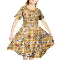 Gold Palaka Hawaii Mele Kalikimaka Kid Short Sleeve Dress Ohia Lehua Shell Leis Funny Gingerbread Santa LT14 - Polynesian Pride