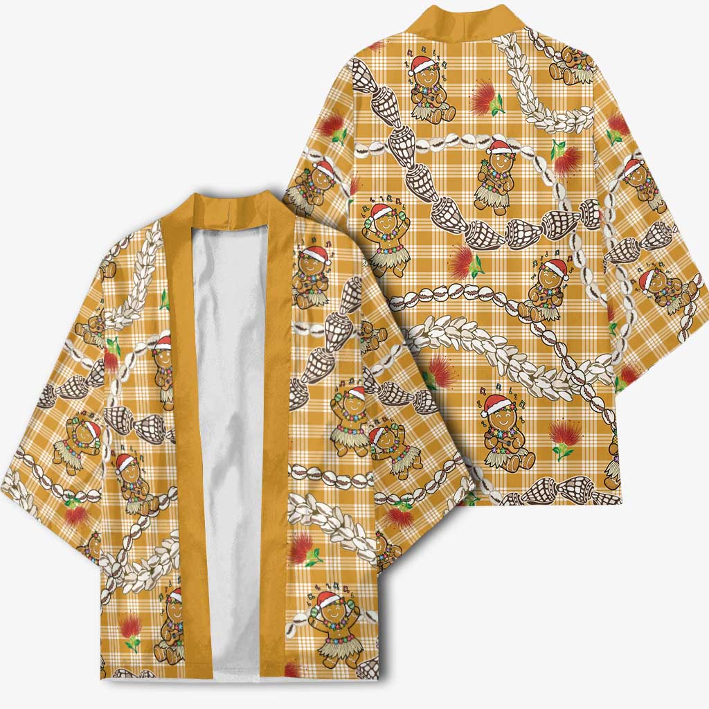 Gold Palaka Hawaii Mele Kalikimaka Kimono Ohia Lehua Shell Leis Funny Gingerbread Santa - Polynesian Pride