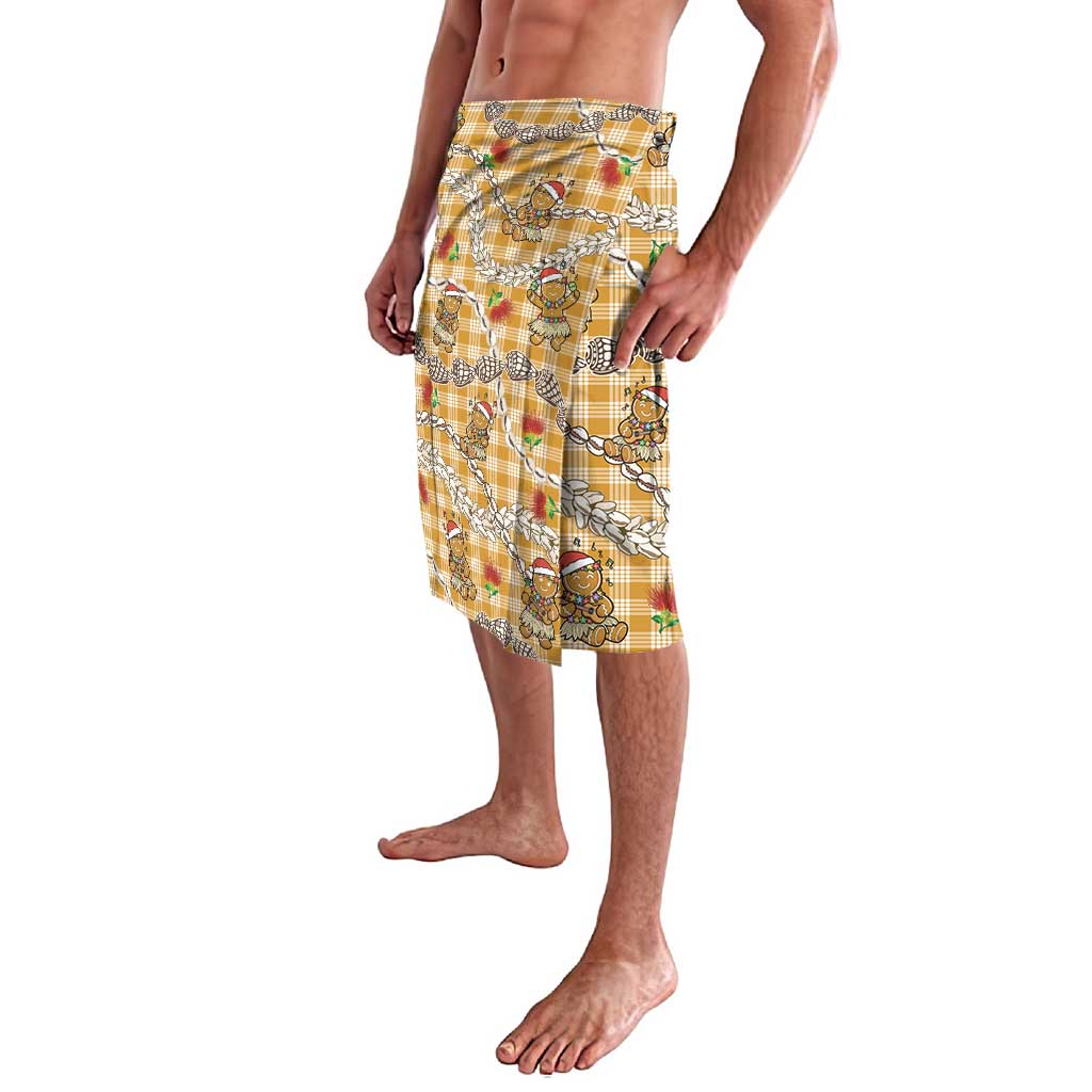 Gold Palaka Hawaii Mele Kalikimaka Lavalava Ohia Lehua Shell Leis Funny Gingerbread Santa - Polynesian Pride