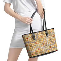 Gold Palaka Hawaii Mele Kalikimaka Leather Tote Bag Ohia Lehua Shell Leis Funny Gingerbread Santa LT14 - Polynesian Pride