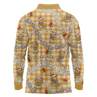 Gold Palaka Hawaii Mele Kalikimaka Long Sleeve Polo Shirt Ohia Lehua Shell Leis Funny Gingerbread Santa LT14 - Polynesian Pride