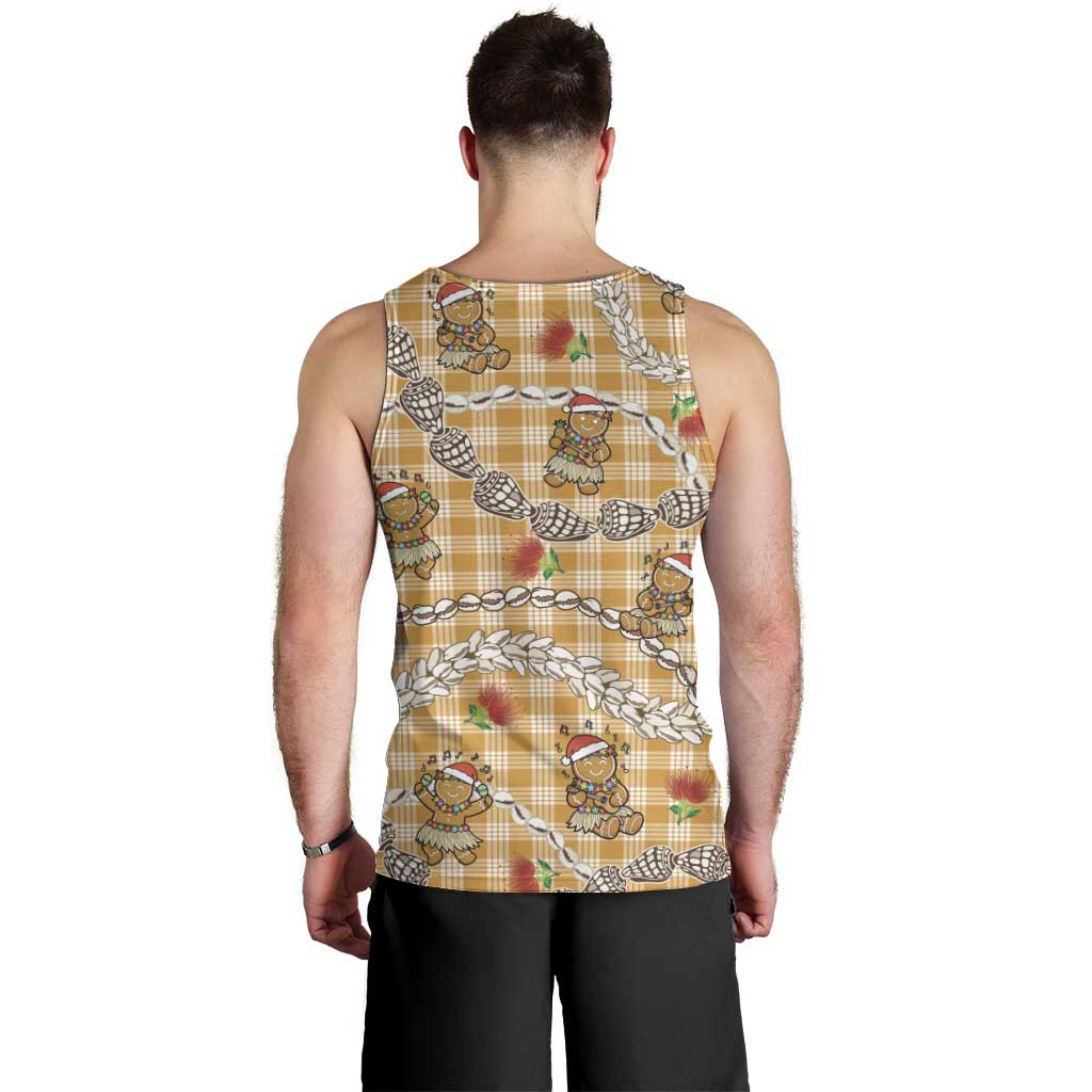 Gold Palaka Hawaii Mele Kalikimaka Men Tank Top Ohia Lehua Shell Leis Funny Gingerbread Santa LT14 - Polynesian Pride