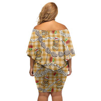 Gold Palaka Hawaii Mele Kalikimaka Off Shoulder Short Dress Ohia Lehua Shell Leis Funny Gingerbread Santa LT14 - Polynesian Pride