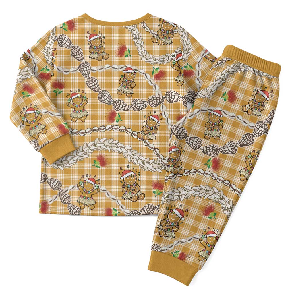 Gold Palaka Hawaii Mele Kalikimaka Christmas Pajama Set Ohia Lehua Shell Leis Funny Gingerbread Santa LT14 - Polynesian Pride