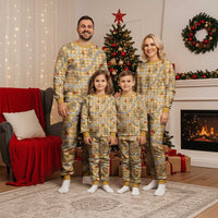 Gold Palaka Hawaii Mele Kalikimaka Christmas Pajama Set Ohia Lehua Shell Leis Funny Gingerbread Santa LT14 - Polynesian Pride