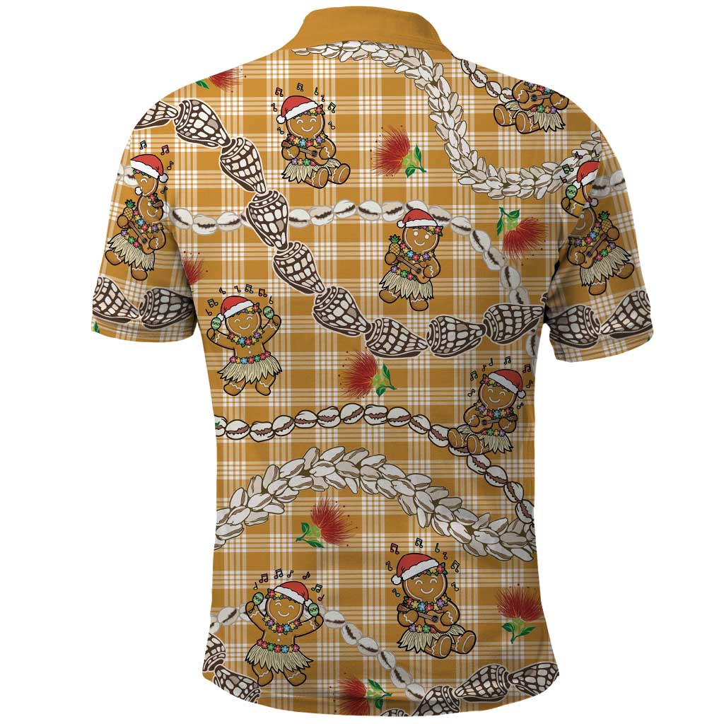 Gold Palaka Hawaii Mele Kalikimaka Polo Shirt Ohia Lehua Shell Leis Funny Gingerbread Santa LT14 - Polynesian Pride