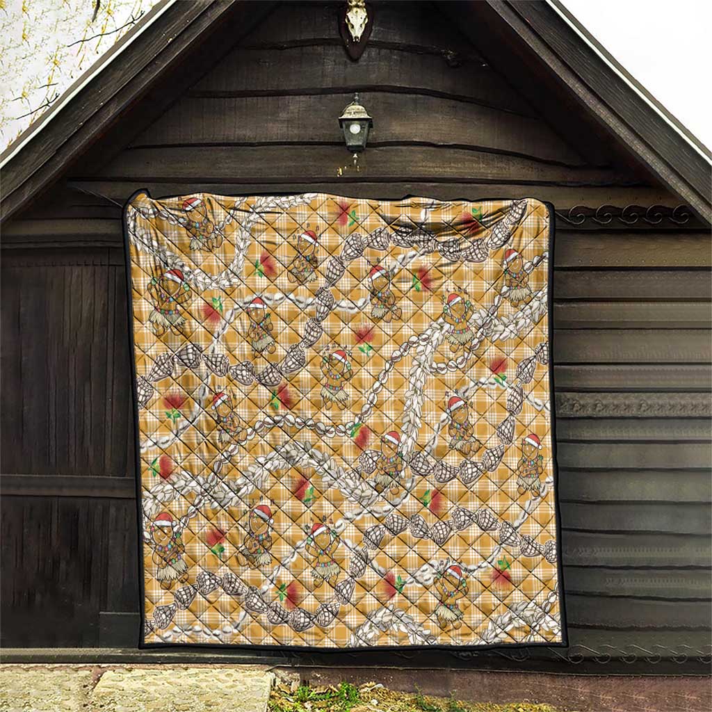 Gold Palaka Hawaii Mele Kalikimaka Quilt Ohia Lehua Shell Leis Funny Gingerbread Santa - Polynesian Pride
