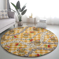 Gold Palaka Hawaii Mele Kalikimaka Round Carpet Ohia Lehua Shell Leis Funny Gingerbread Santa - Polynesian Pride