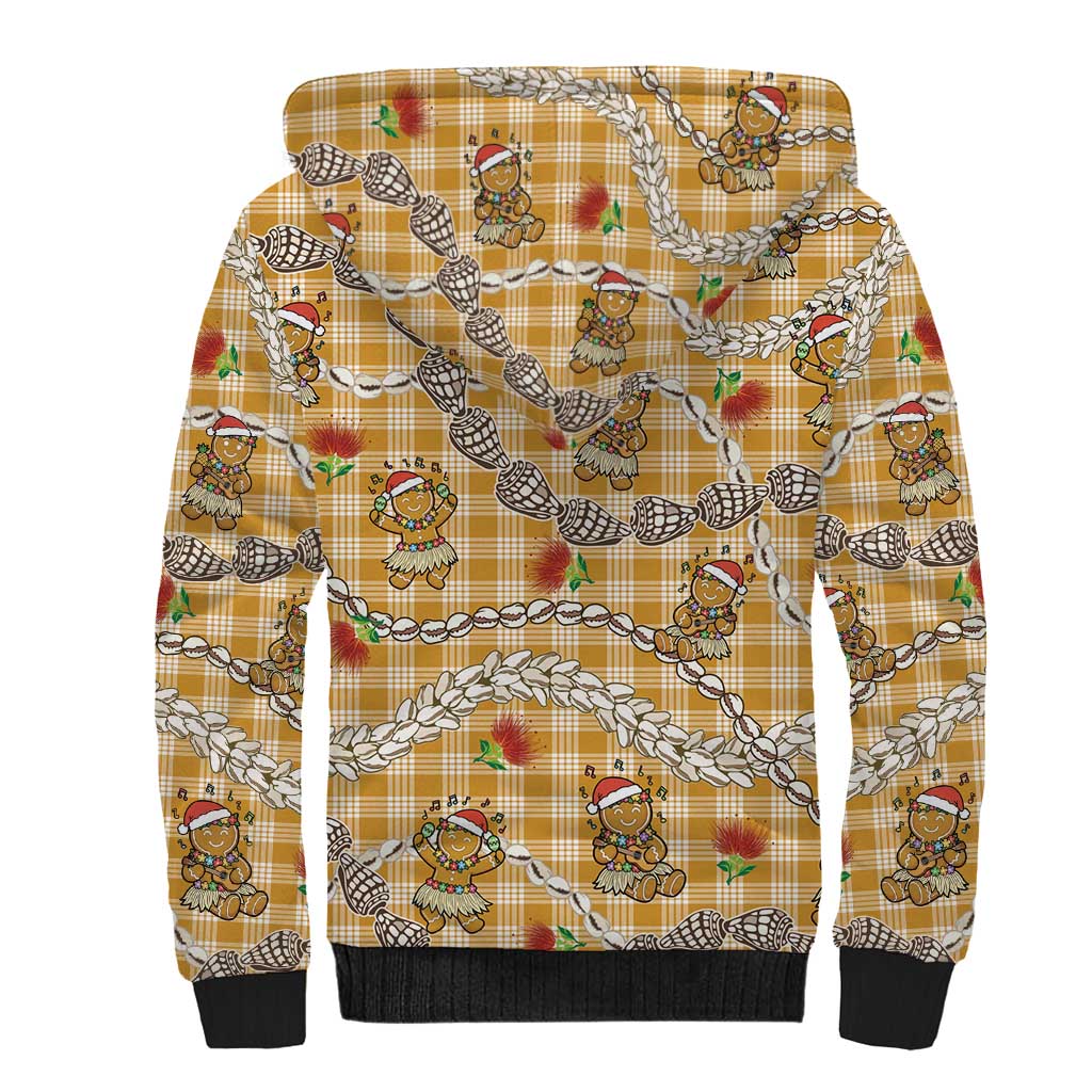 Gold Palaka Hawaii Mele Kalikimaka Sherpa Hoodie Ohia Lehua Shell Leis Funny Gingerbread Santa LT14 - Polynesian Pride