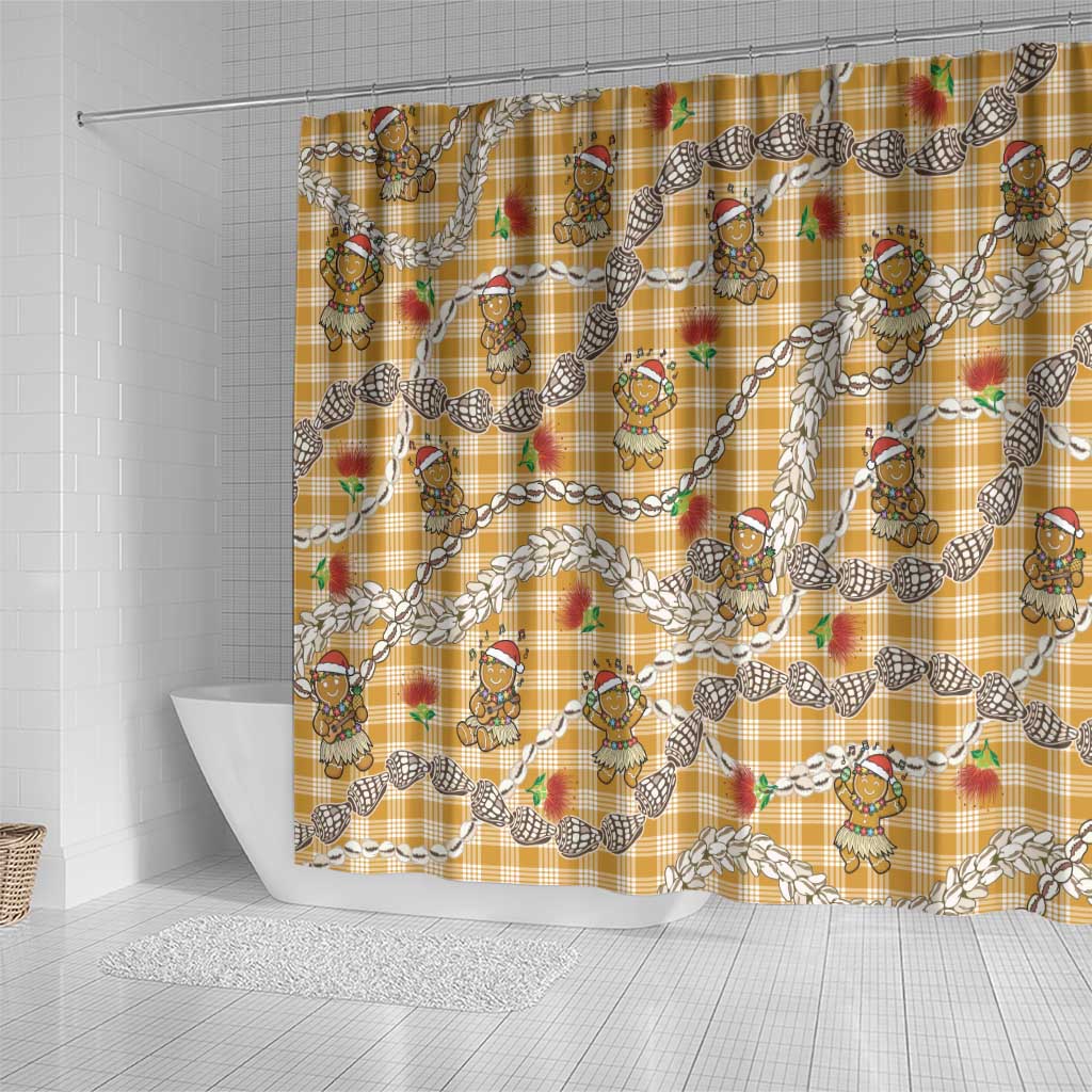 Gold Palaka Hawaii Mele Kalikimaka Shower Curtain Ohia Lehua Shell Leis Funny Gingerbread Santa LT14 - Polynesian Pride