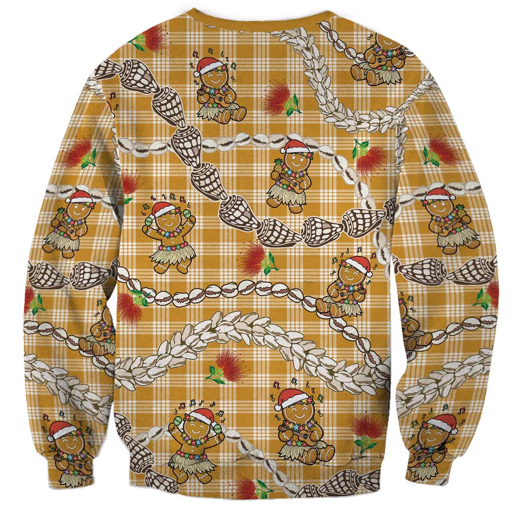 Gold Palaka Hawaii Mele Kalikimaka Sweatshirt Ohia Lehua Shell Leis Funny Gingerbread Santa - Polynesian Pride