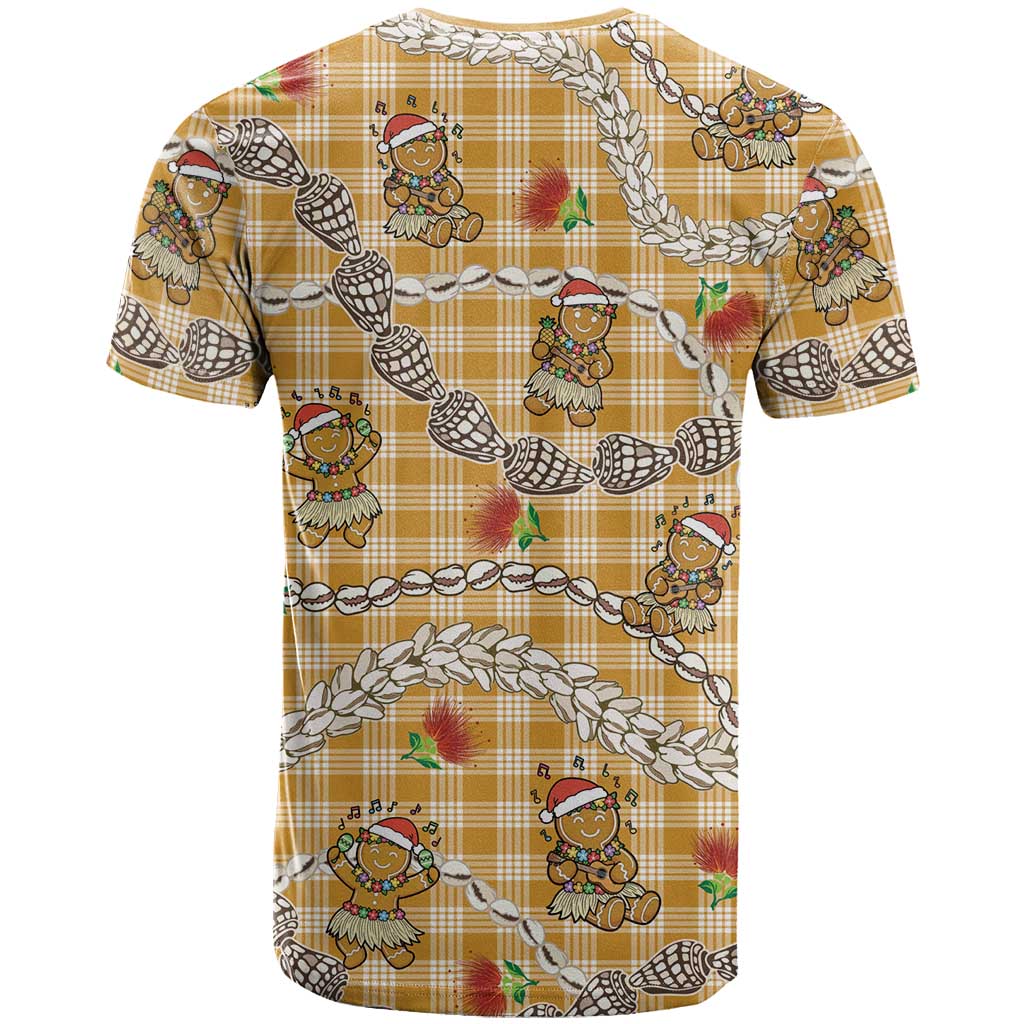 Gold Palaka Hawaii Mele Kalikimaka T Shirt Ohia Lehua Shell Leis Funny Gingerbread Santa LT14 - Polynesian Pride