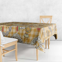 Gold Palaka Hawaii Mele Kalikimaka Tablecloth Ohia Lehua Shell Leis Funny Gingerbread Santa - Polynesian Pride