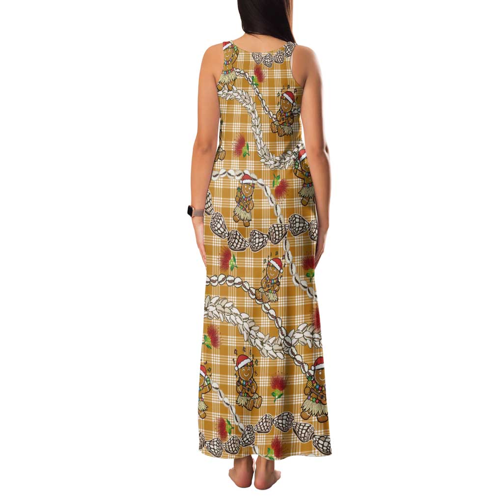 Gold Palaka Hawaii Mele Kalikimaka Tank Maxi Dress Ohia Lehua Shell Leis Funny Gingerbread Santa LT14 - Polynesian Pride