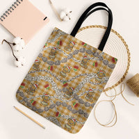 Gold Palaka Hawaii Mele Kalikimaka Tote Bag Ohia Lehua Shell Leis Funny Gingerbread Santa LT14 Black Strap One Size Gold - Polynesian Pride
