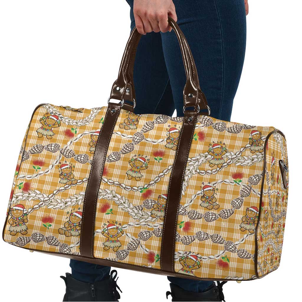 Gold Palaka Hawaii Mele Kalikimaka Travel Bag Ohia Lehua Shell Leis Funny Gingerbread Santa LT14 - Polynesian Pride