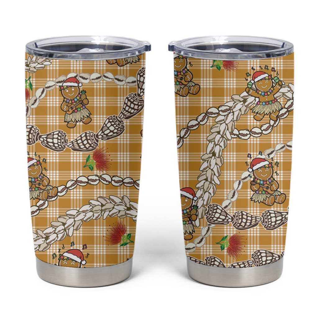 Gold Palaka Hawaii Mele Kalikimaka Tumbler Cup Ohia Lehua Shell Leis Funny Gingerbread Santa LT14 Gold - Polynesian Pride