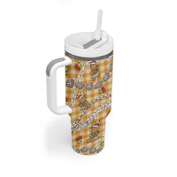 Gold Palaka Hawaii Mele Kalikimaka Tumbler With Handle Ohia Lehua Shell Leis Funny Gingerbread Santa LT14 - Polynesian Pride