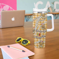 Gold Palaka Hawaii Mele Kalikimaka Tumbler With Handle Ohia Lehua Shell Leis Funny Gingerbread Santa LT14 - Polynesian Pride