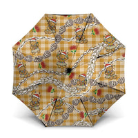Gold Palaka Hawaii Mele Kalikimaka Umbrella Ohia Lehua Shell Leis Funny Gingerbread Santa - Polynesian Pride