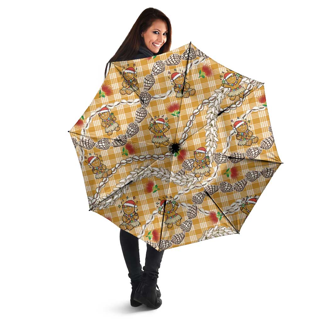 Gold Palaka Hawaii Mele Kalikimaka Umbrella Ohia Lehua Shell Leis Funny Gingerbread Santa - Polynesian Pride