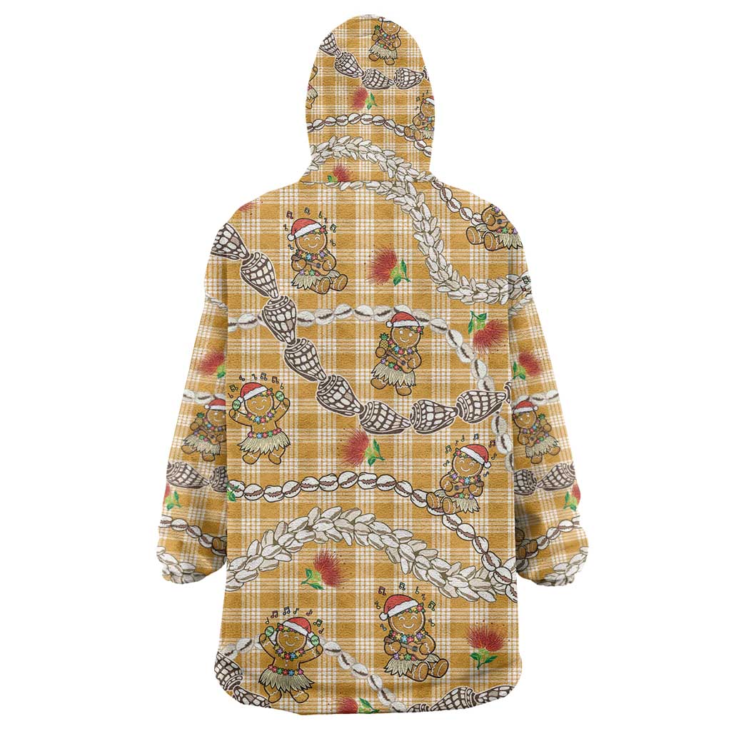 Gold Palaka Hawaii Mele Kalikimaka Wearable Blanket Hoodie Ohia Lehua Shell Leis Funny Gingerbread Santa LT14 - Polynesian Pride