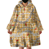 Gold Palaka Hawaii Mele Kalikimaka Wearable Blanket Hoodie Ohia Lehua Shell Leis Funny Gingerbread Santa LT14 - Polynesian Pride