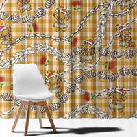 Gold Palaka Hawaii Mele Kalikimaka Window Curtain Ohia Lehua Shell Leis Funny Gingerbread Santa - Polynesian Pride