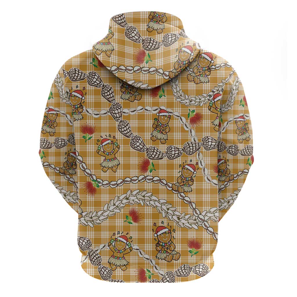 Gold Palaka Hawaii Mele Kalikimaka Zip Hoodie Ohia Lehua Shell Leis Funny Gingerbread Santa LT14 - Polynesian Pride
