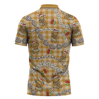 Gold Palaka Hawaii Mele Kalikimaka Zipper Polo Shirt Ohia Lehua Shell Leis Funny Gingerbread Santa LT14 - Polynesian Pride