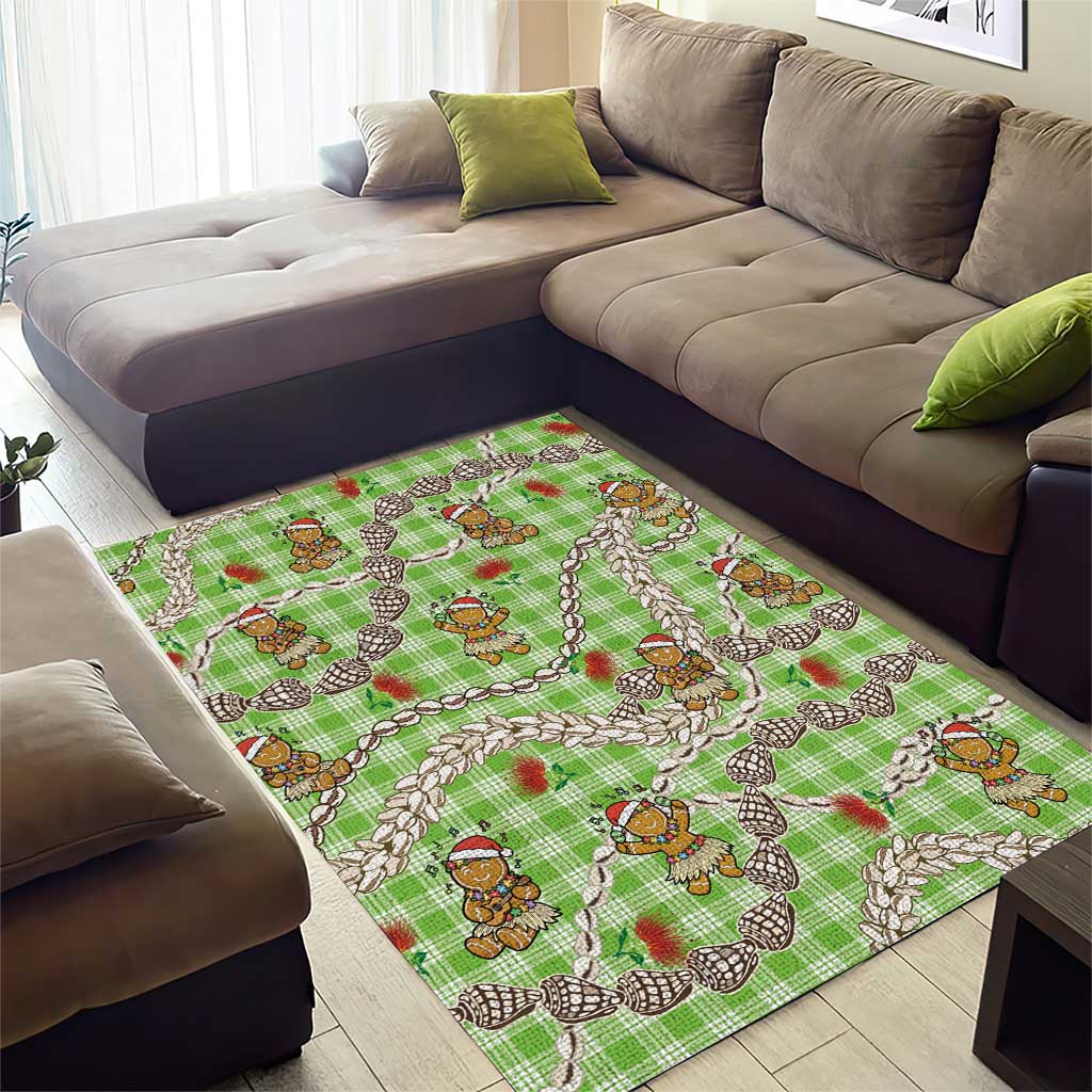Green Palaka Hawaii Mele Kalikimaka Area Rug Ohia Lehua Shell Leis Funny Gingerbread Santa - Polynesian Pride