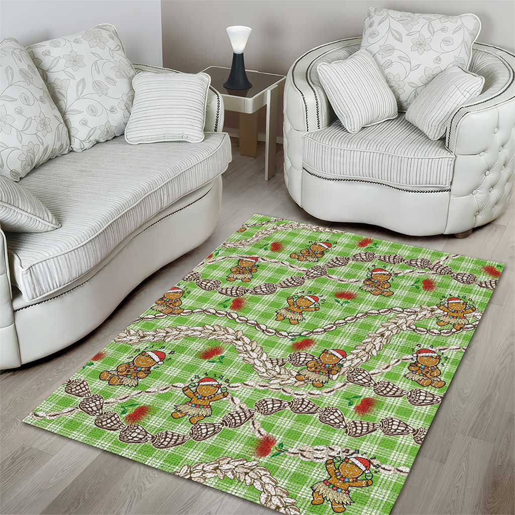 Green Palaka Hawaii Mele Kalikimaka Area Rug Ohia Lehua Shell Leis Funny Gingerbread Santa - Polynesian Pride