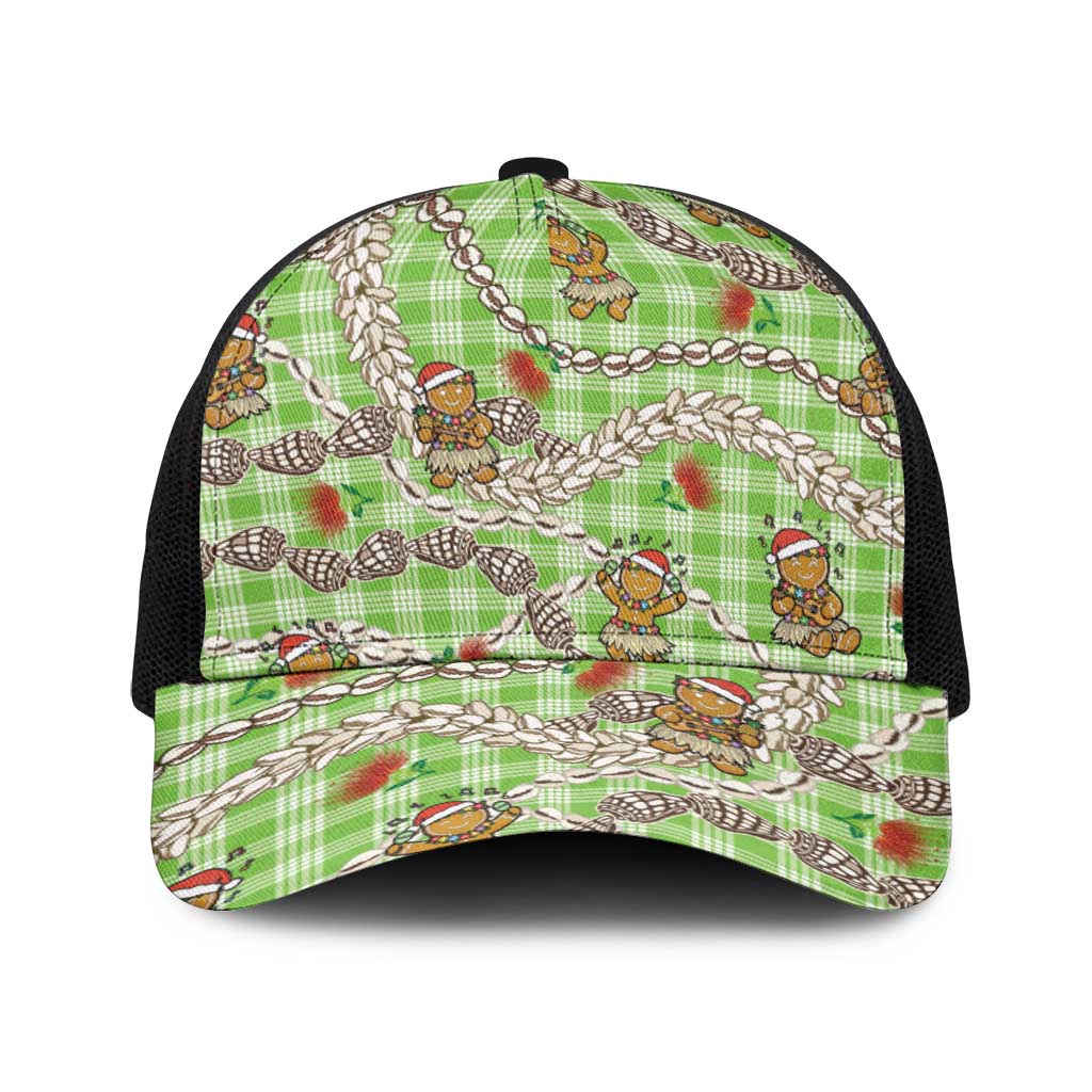 Green Palaka Hawaii Mele Kalikimaka Baseball Net Cap Ohia Lehua Shell Leis Funny Gingerbread Santa LT14 One Size Black Green - Polynesian Pride