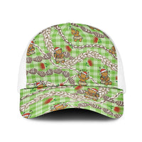 Green Palaka Hawaii Mele Kalikimaka Baseball Net Cap Ohia Lehua Shell Leis Funny Gingerbread Santa LT14 One Size White Green - Polynesian Pride