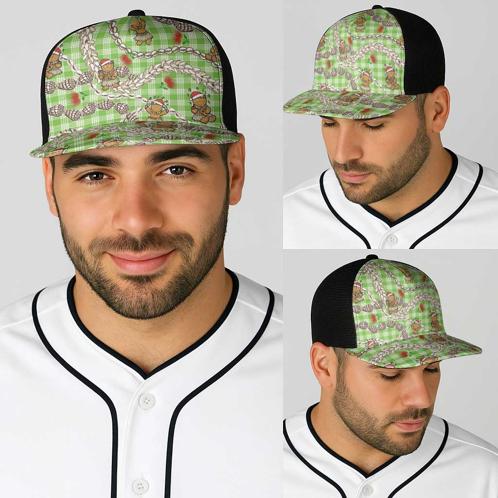 Green Palaka Hawaii Mele Kalikimaka Baseball Net Cap Ohia Lehua Shell Leis Funny Gingerbread Santa LT14 - Polynesian Pride