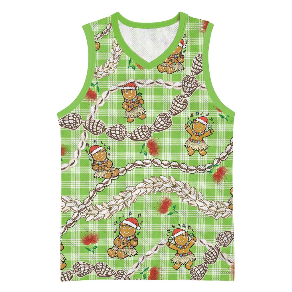 Green Palaka Hawaii Mele Kalikimaka Basketball Jersey Ohia Lehua Shell Leis Funny Gingerbread Santa LT14 Unisex Green - Polynesian Pride